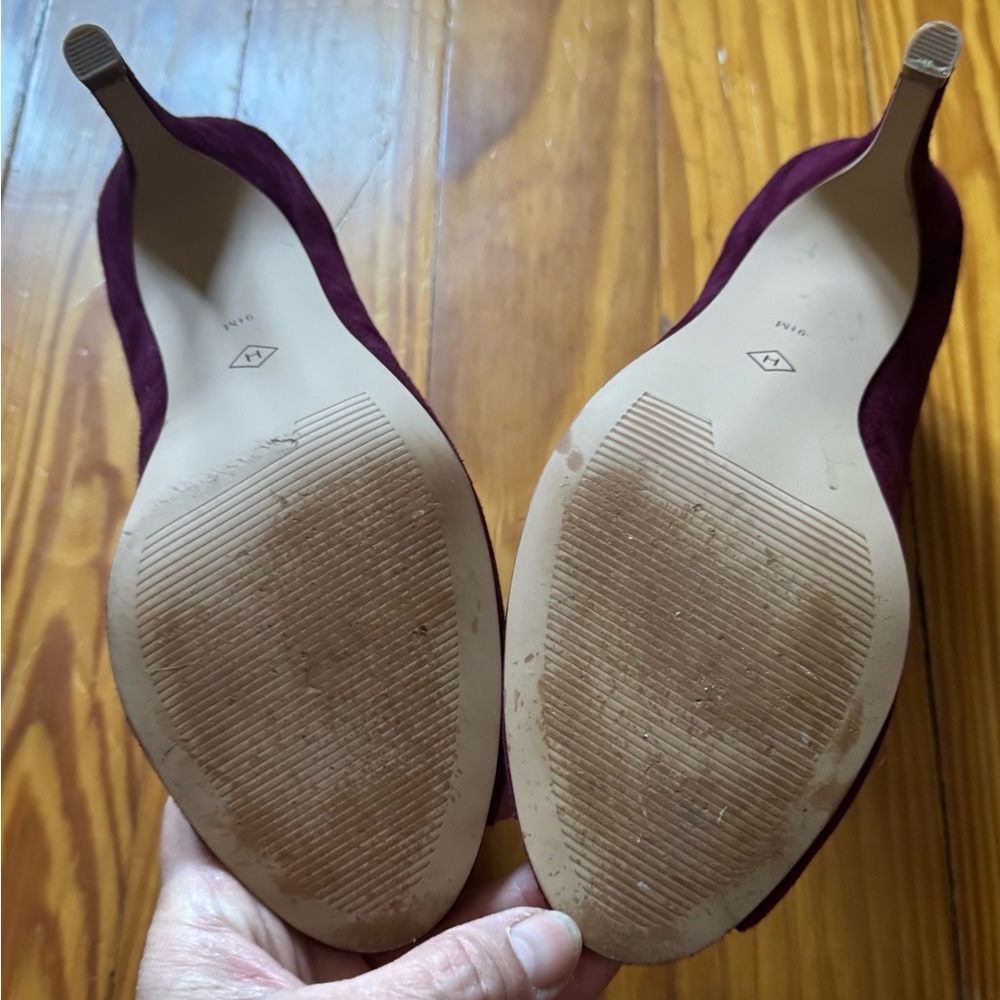 Halogen by Nordstrom Plum Suede Peep-Toe Bootie Heels size 9.5 - Picture 4 of 6